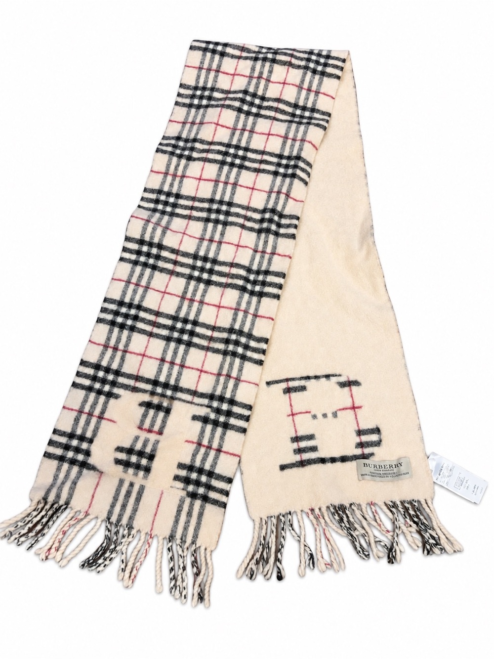 Title: Burberry Merino Wool Cashmere Scarf Nova Check Bear Motif Scotland 48”